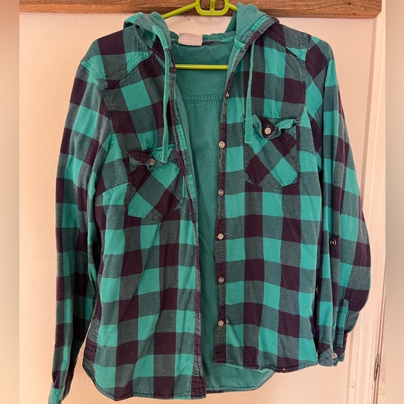 Columbia Tops - Columbia Green and Black Plaid Button Down Shirt
